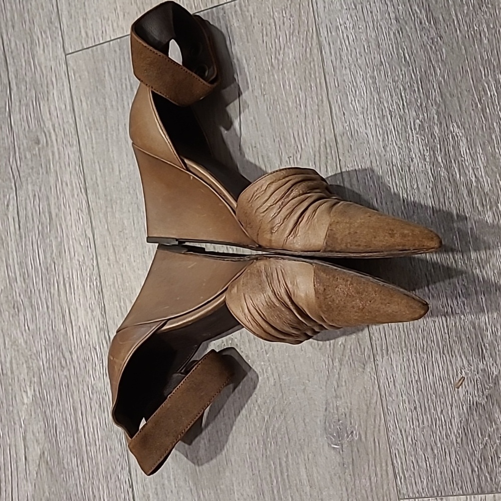 Free People Wedge Shadow Brown Heel Leather Tan 9 Vintage - Picture 3 of 8